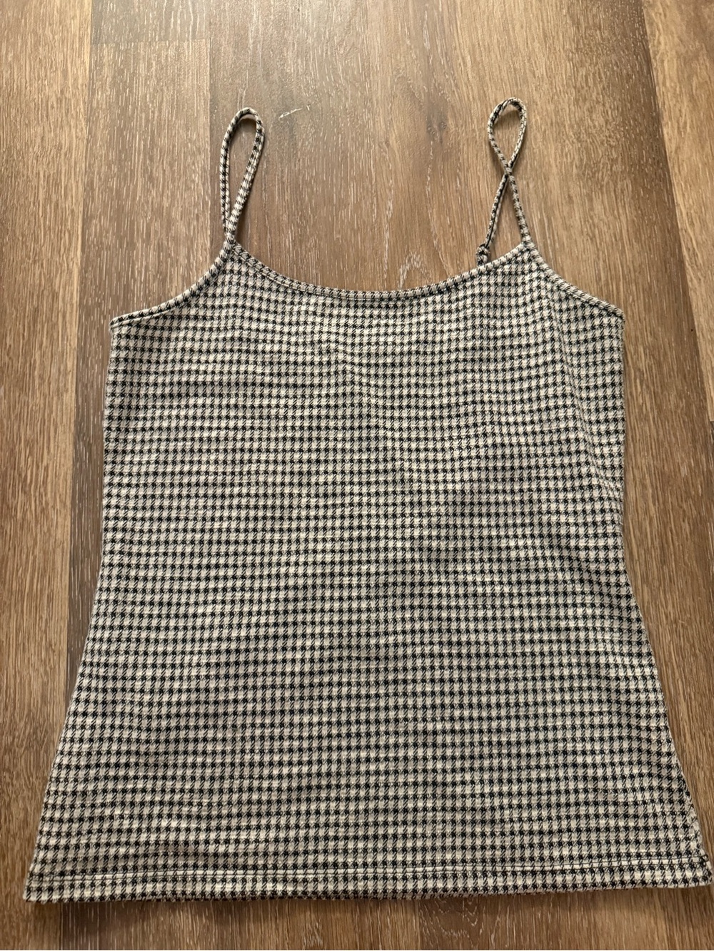 Houndstooth Spaghetti Strap Tank Top - Black & Cream